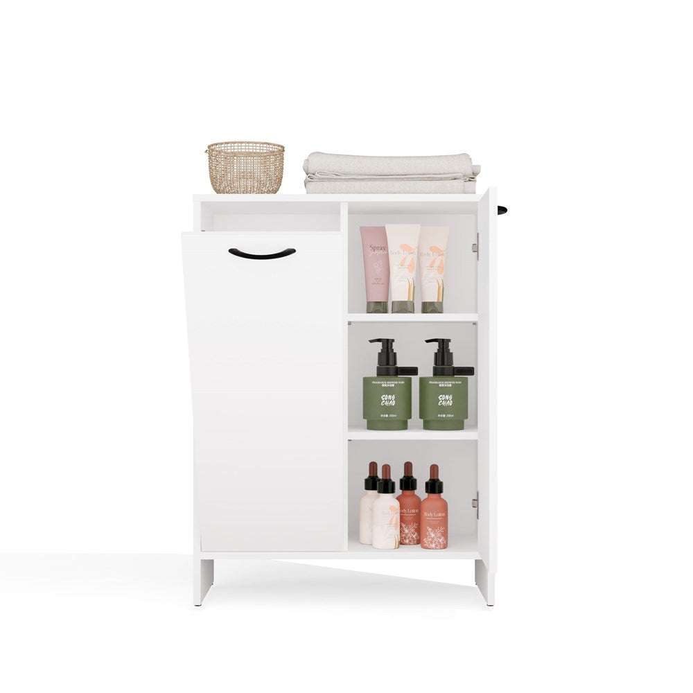 13-Szafka Łazienkowa NINA 1K1D BIAŁA Regał Słupek 1 Kosz Na Pranie 3 Półki Do Łazienki-13