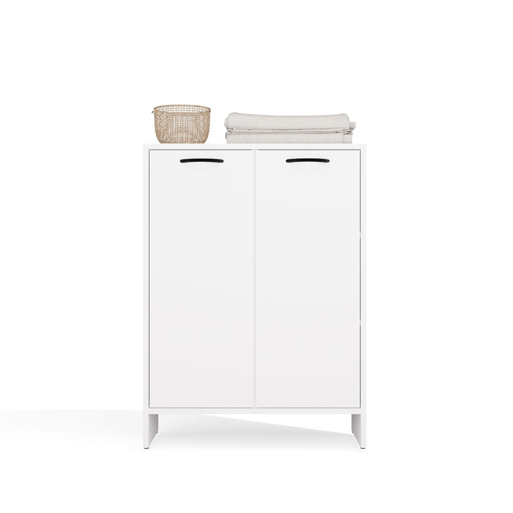 12-Szafka Łazienkowa NINA 1K1D BIAŁA Regał Słupek 1 Kosz Na Pranie 3 Półki Do Łazienki-12