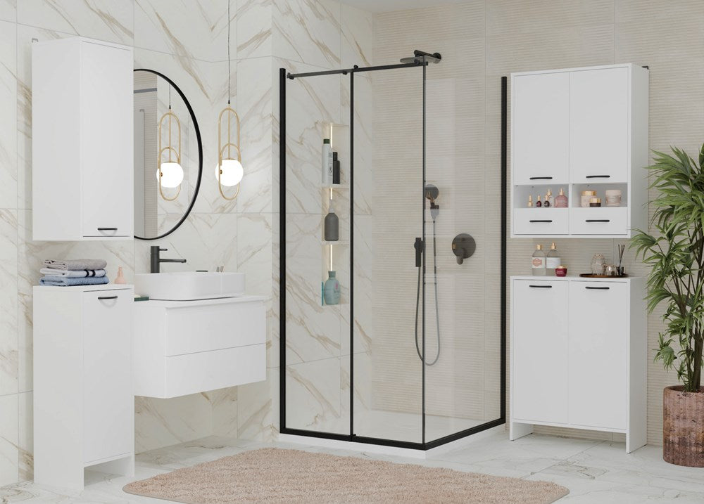 6-Szafka Łazienkowa NINA 1K1D BIAŁA Regał Słupek 1 Kosz Na Pranie 3 Półki Do Łazienki-6