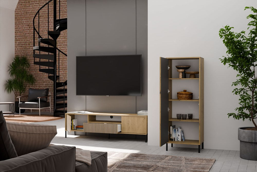 8-Witryna KAMARO 1DD SLIM DĄB ARTISAN Lamele Front Ryflowany-8