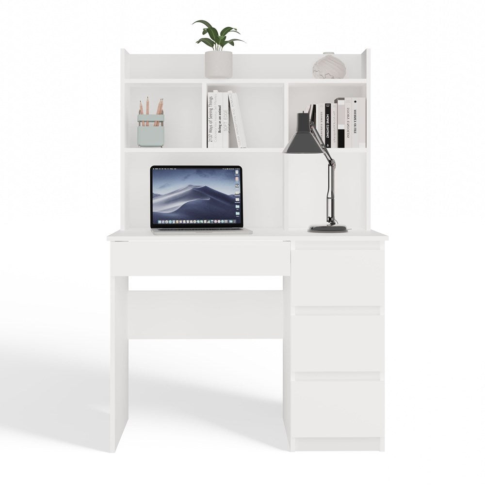 9-Biurko MIJAS Prawe z Nadstawką Biel Mat 4 Szuflady 4 Półki Do Biura Pokoju-9