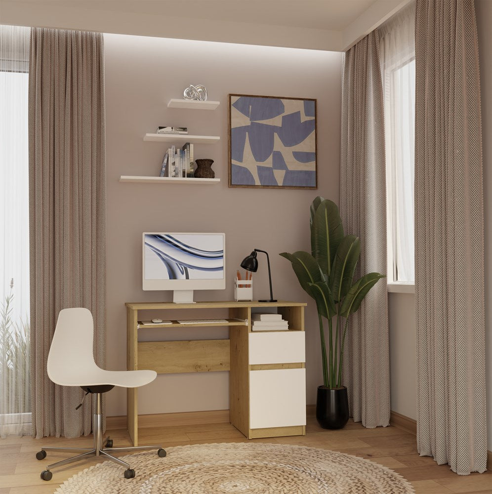 2-Biurko Komputerowe PORTO PRAWE DĄB ARTISAN / BIAŁY Z Szufladą 98,5x75x51 Cm-2