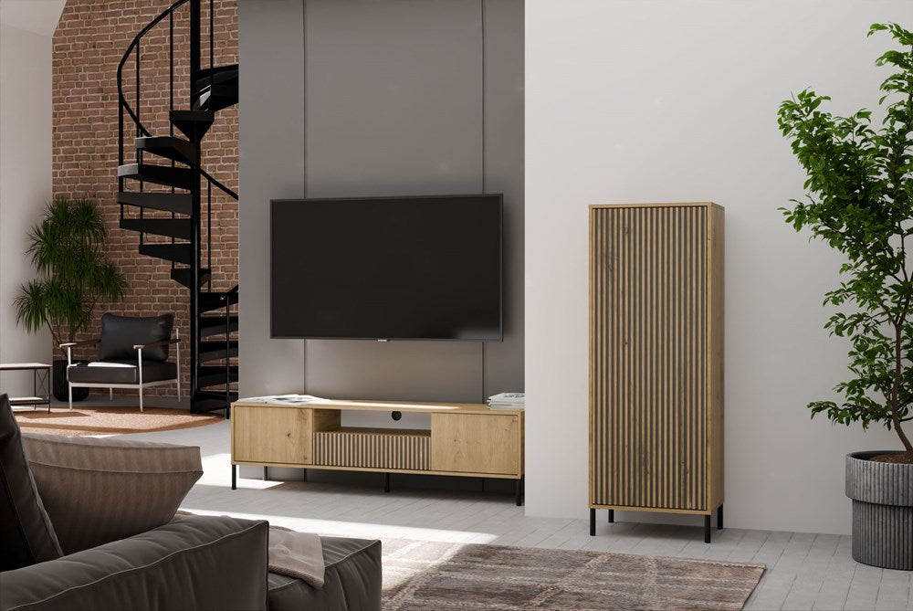 2-Witryna KAMARO 1DD SLIM DĄB ARTISAN Lamele Front Ryflowany-2