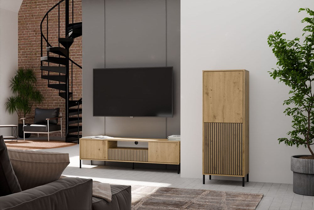 3-Witryna KAMARO 2DK SLIM/GŁADKI DĄB ARTISAN Lamele Front Ryflowany + Klasyczny-3