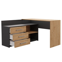 Escritorio esquinero DANY ANTRACITA / ROBLE ARTISAN Juego + Silla REMUS Blanca