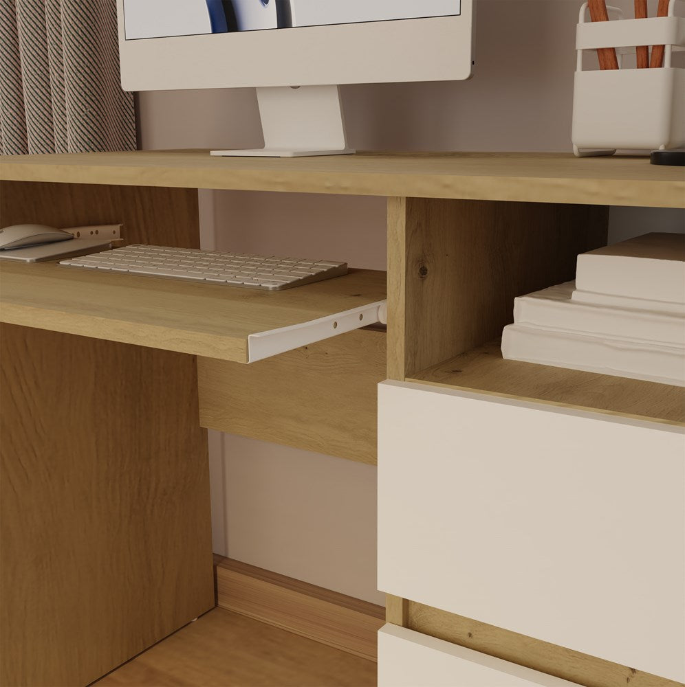 3-Biurko Komputerowe PORTO PRAWE DĄB ARTISAN / BIAŁY Z Szufladą 98,5x75x51 Cm-3