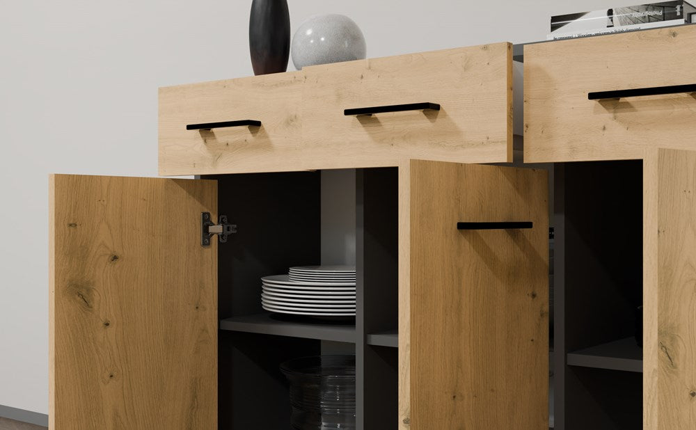 4-Komoda SIMPLO 3D3S Szafka 3 Szuflady 3 Drzwi ANTRACYT DĄB ARTISAN-4