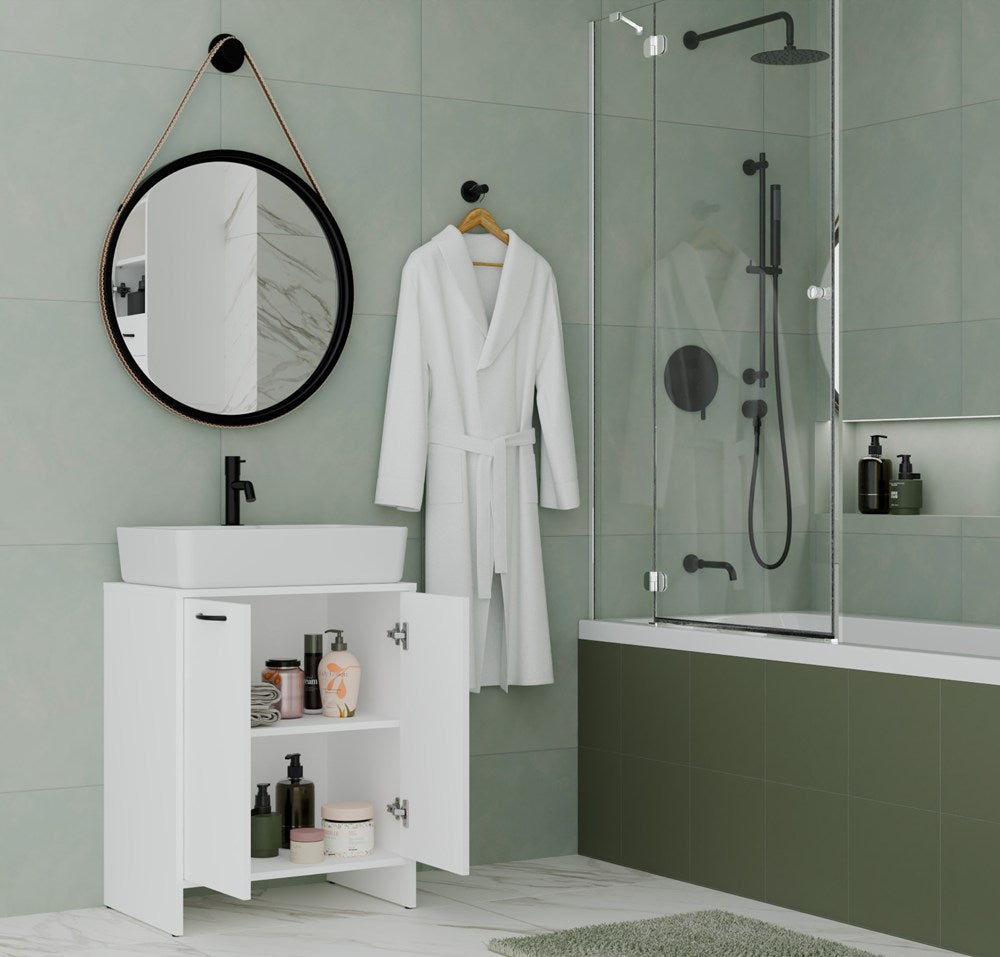 6-Szafka Łazienkowa NINA 2DUM BIAŁY 2 Drzwi Półki Regał Pod Umywalkę-6