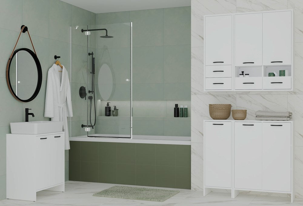 5-Szafka Łazienkowa NINA 1K1D BIAŁA Regał Słupek 1 Kosz Na Pranie 3 Półki Do Łazienki-5