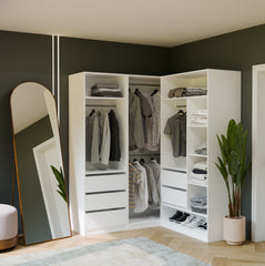 OPENO 1W1P3S WHITE Wardrobe Modular Rack with Rod 3 Drawers