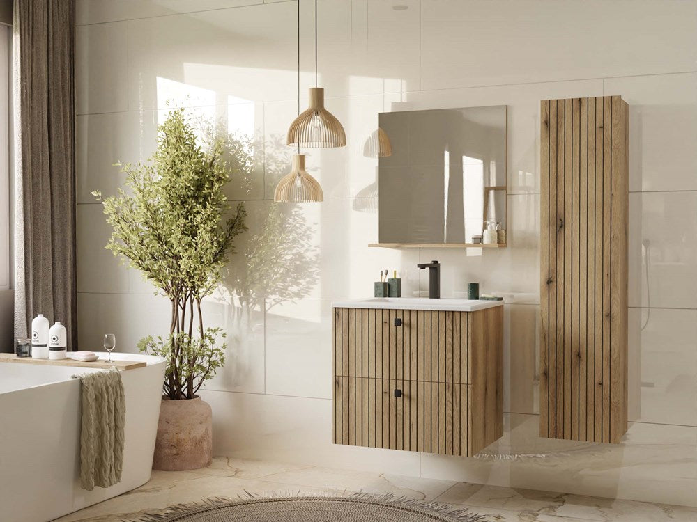 2-SZAFKA POD UMYWALKĘ TIGO 60 2S DĄB EVOKE RYFLOWANY FRONT + UMYWALKA-2