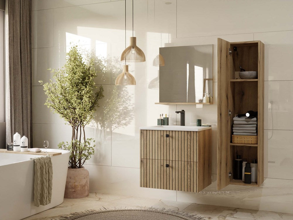 3-SZAFKA POD UMYWALKĘ TIGO 60 2S DĄB EVOKE 2 SZUFLADY RYFLOWANY FRONT WISZĄCA-3