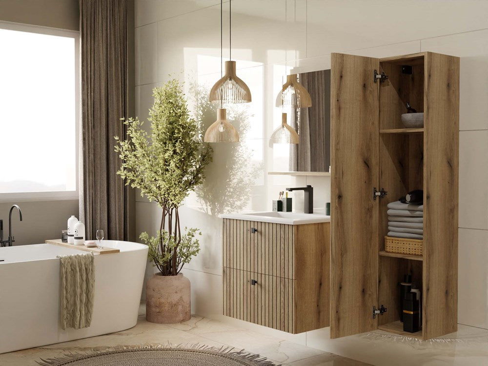 7-SZAFKA POD UMYWALKĘ TIGO 60 2S DĄB EVOKE 2 SZUFLADY RYFLOWANY FRONT WISZĄCA-7