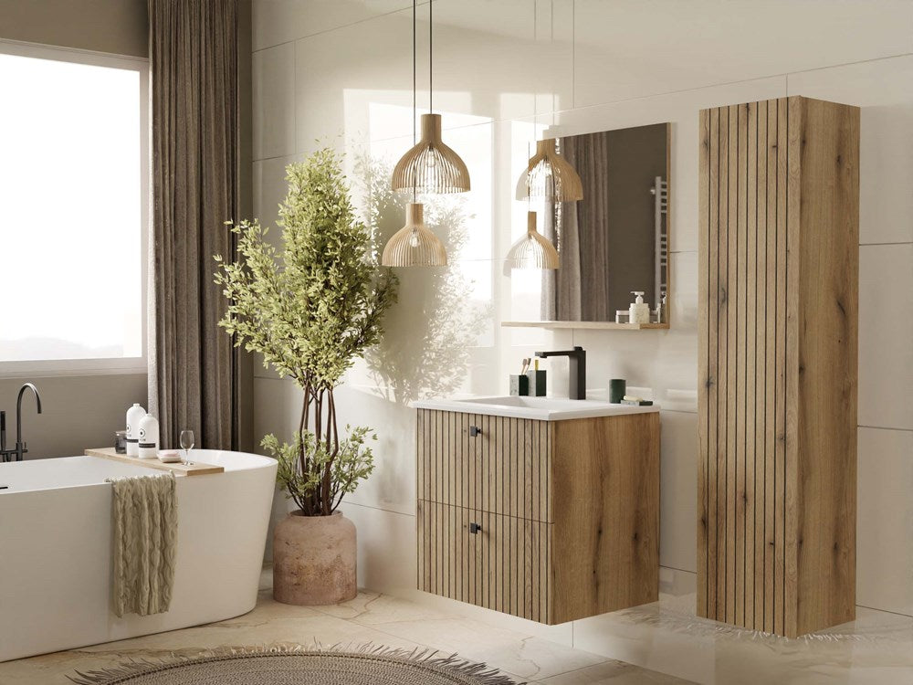 7-SZAFKA POD UMYWALKĘ TIGO 60 2S DĄB EVOKE RYFLOWANY FRONT + UMYWALKA-7