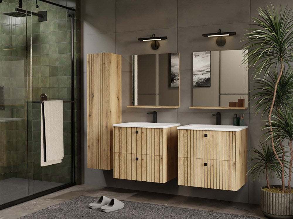 6-SZAFKA POD UMYWALKĘ TIGO 60 2S DĄB EVOKE 2 SZUFLADY RYFLOWANY FRONT WISZĄCA-6