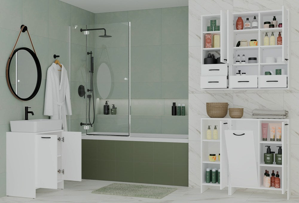 3-Szafka Łazienkowa NINA 2DUM BIAŁY 2 Drzwi Półki Regał Pod Umywalkę-3