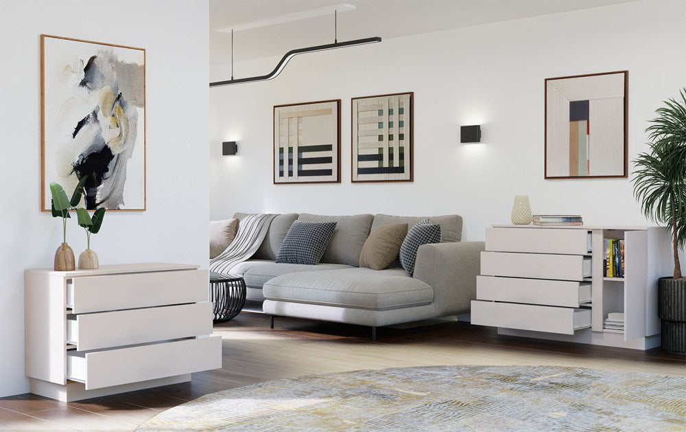 4-Komoda AMBER 3S Szafka 3 Szuflady Do Sypialni Salonu KASZMIR Beż-4