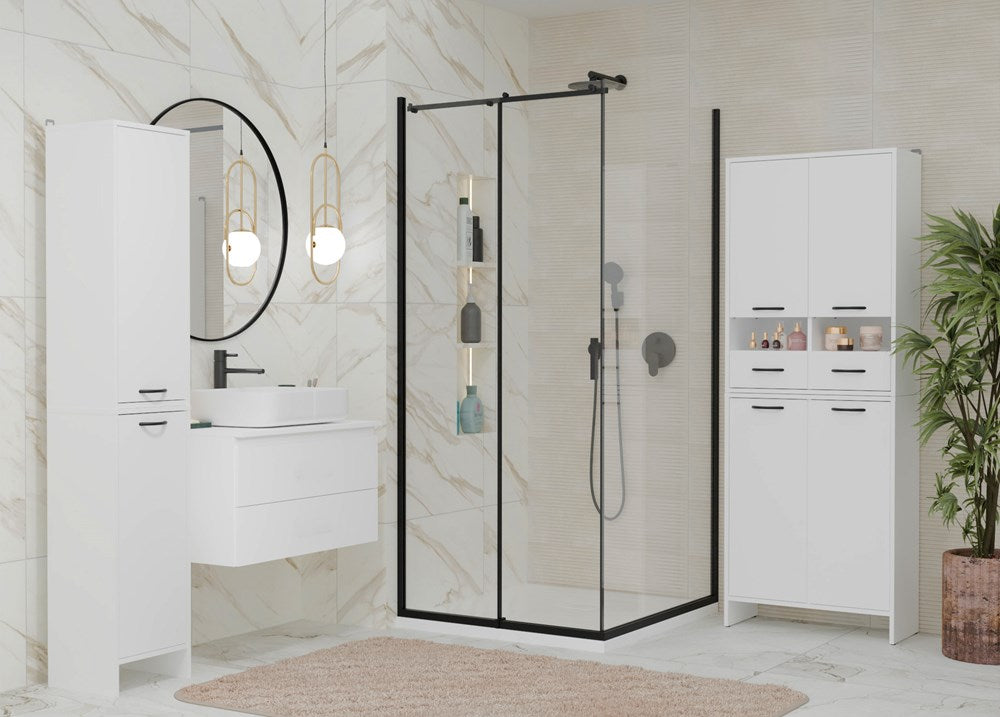 2-Szafka Łazienkowa NINA 1K1D BIAŁA Regał Słupek 1 Kosz Na Pranie 3 Półki Do Łazienki-2