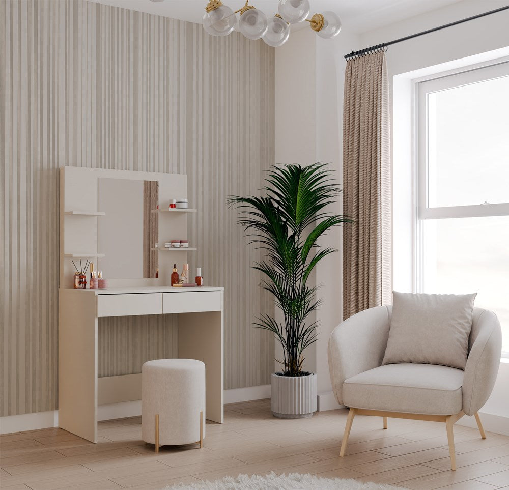 2-Toaletka Kosmetyczna z Lustrem Do Makijażu MARINA 4P + Biurko 2S KASZMIR-2