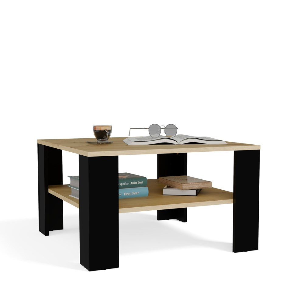 7-Stolik Kawowy Z Półką Pod Blatem SQUARE DĄB ARTISAN CZARNY Ława Do Salonu Pokoju-7
