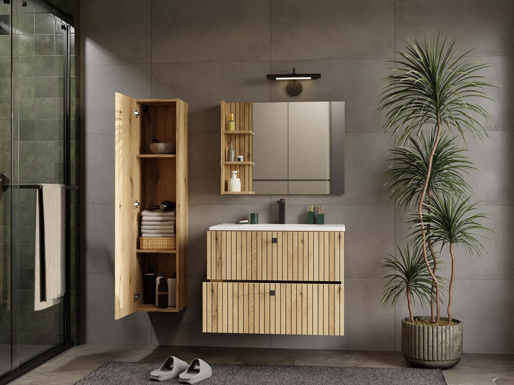 2-SZAFKA POD UMYWALKĘ TIGO 80 2S DĄB EVOKE 2 SZUFLADY RYFLOWANY FRONT WISZĄCA-2