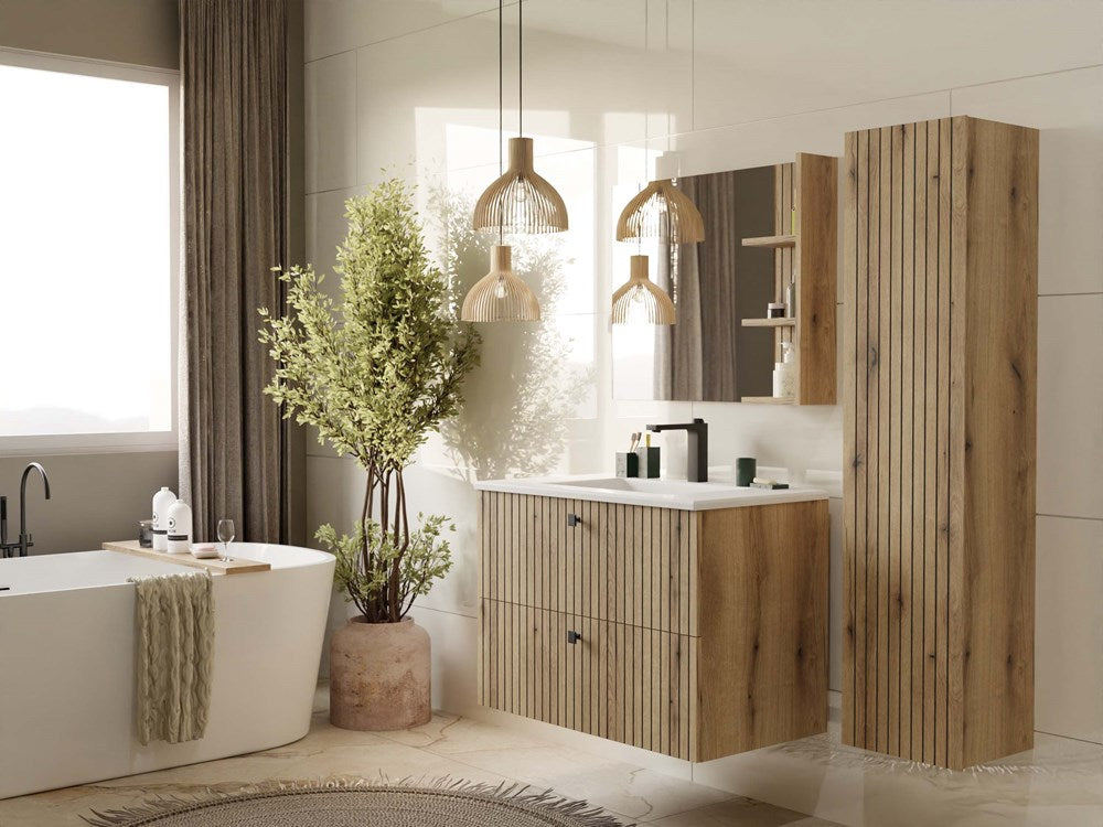 4-SZAFKA POD UMYWALKĘ TIGO 80 2S DĄB EVOKE 2 SZUFLADY RYFLOWANY FRONT WISZĄCA-4