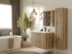 4-SZAFKA POD UMYWALKĘ TIGO 80 2S DĄB EVOKE 2 SZUFLADY RYFLOWANY FRONT WISZĄCA-4