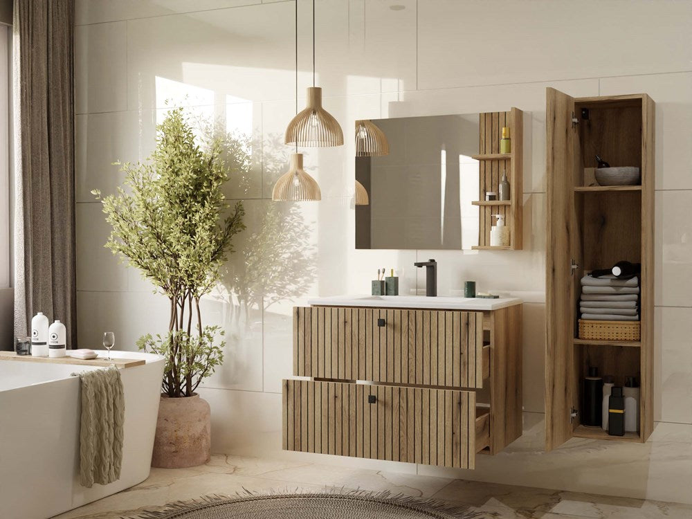 6-SZAFKA POD UMYWALKĘ TIGO 80 2S DĄB EVOKE 2 SZUFLADY RYFLOWANY FRONT WISZĄCA-6