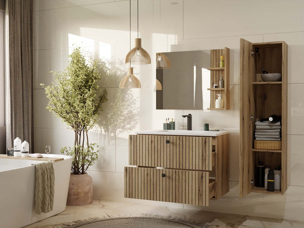 6-SZAFKA POD UMYWALKĘ TIGO 80 2S DĄB EVOKE RYFLOWANY FRONT + UMYWALKA-6