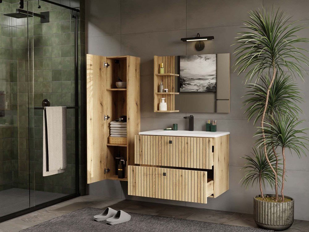 7-SZAFKA POD UMYWALKĘ TIGO 80 2S DĄB EVOKE RYFLOWANY FRONT + UMYWALKA-7