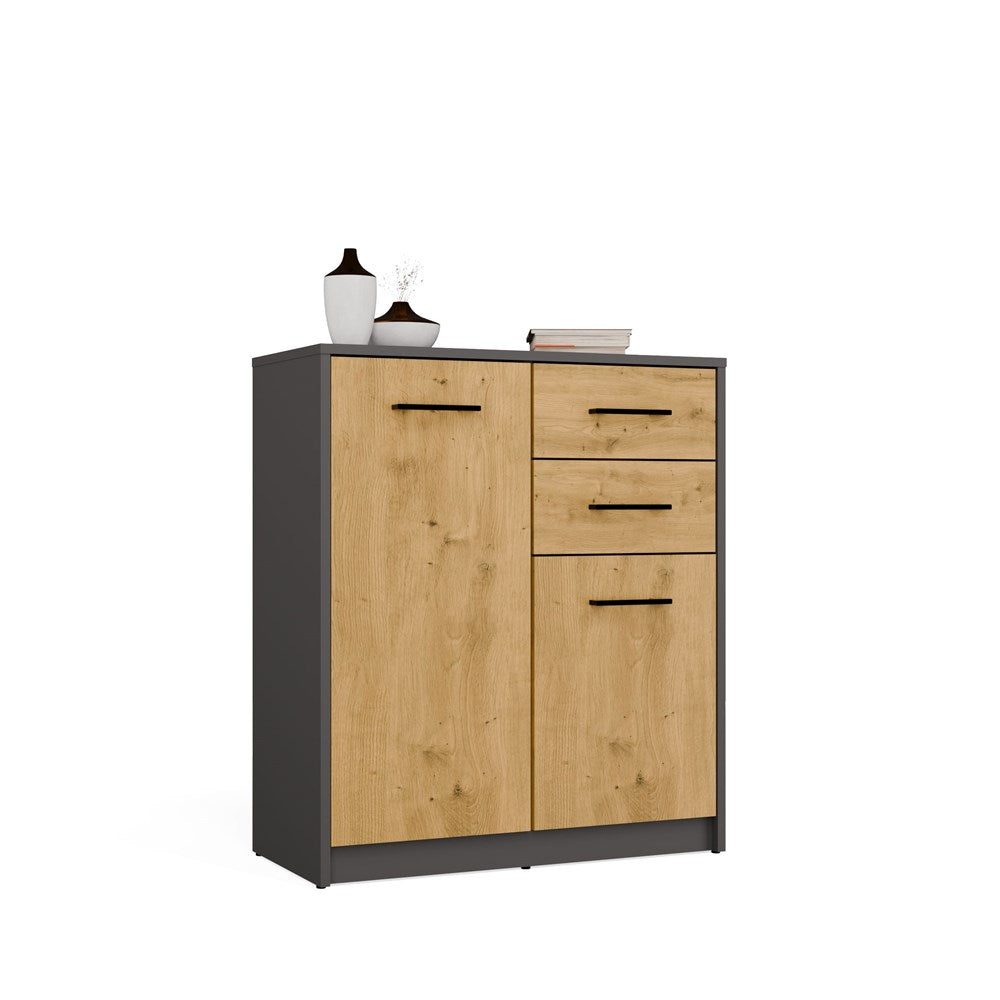 6-Komoda SIMPLO 2D2S Szafka 2 Szuflady 2 Drzwi Do Salonu ANTRACYT DĄB ARTISAN-6