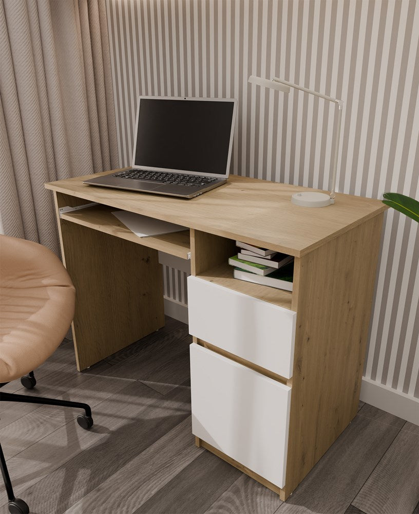 6-Biurko Komputerowe PORTO PRAWE DĄB ARTISAN / BIAŁY Z Szufladą 98,5x75x51 Cm-6