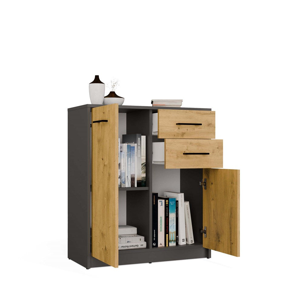 7-Komoda SIMPLO 2D2S Szafka 2 Szuflady 2 Drzwi Do Salonu ANTRACYT DĄB ARTISAN-7
