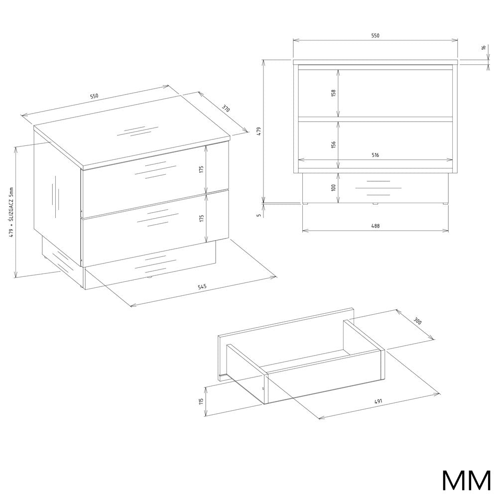 5-Szafka Nocna AMBER 2S Stolik Nocny 2 Szuflady Do Sypialni KASZMIR Beż-5