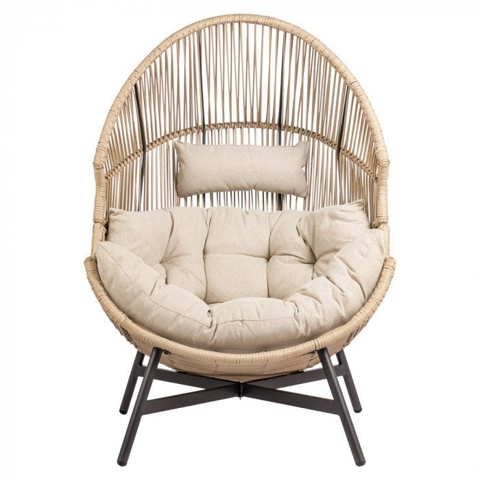 14-Fotel HOLAND Ogrodowy z Poduszką Rattanowy Stalowy 142 cm BEŻOWY-14