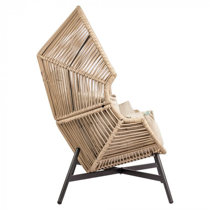 15-Fotel HOLAND Ogrodowy z Poduszką Rattanowy Stalowy 142 cm BEŻOWY-15