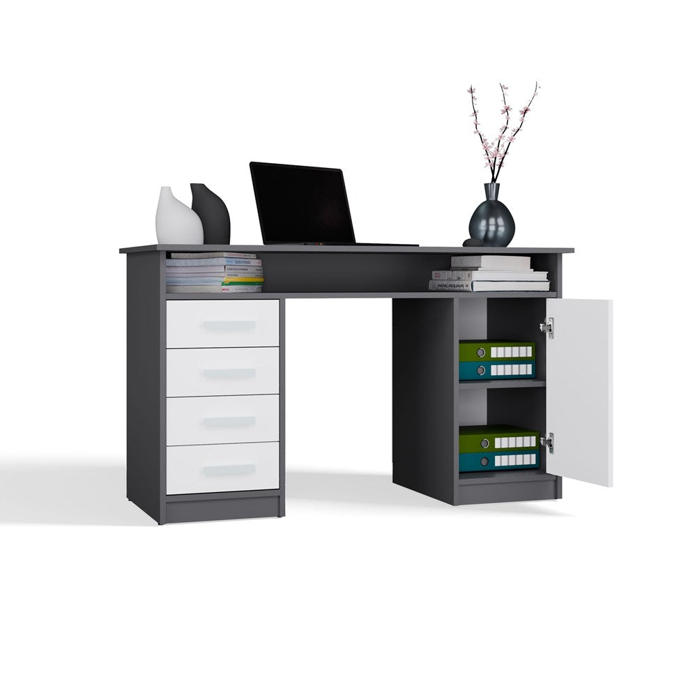 5-BIURKO ADA ANTRACYT BIAŁY 125 Cm 4 Szuflady Szafka Półki Do Biura Pokoju Na Laptop-5