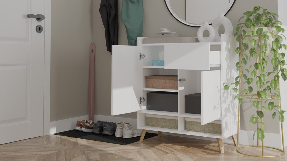 3-Komoda COLIN Szafka 2 Drzwi 1 Szuflada Z Nóżkami BIAŁY-3