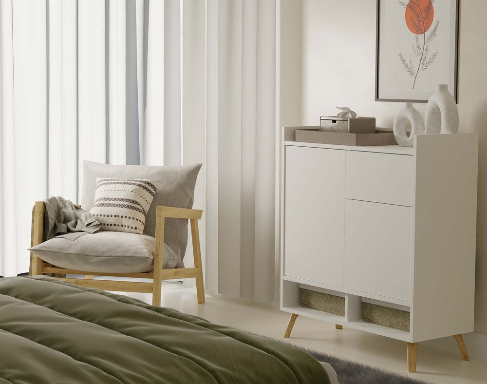 2-Komoda COLIN Szafka 2 Drzwi 1 Szuflada Z Nóżkami BIAŁY-2