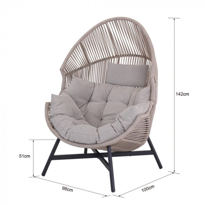 17-Fotel HOLAND Ogrodowy z Poduszką Rattanowy Stalowy 142 cm BEŻOWY-17
