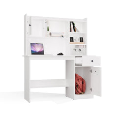 CHESTER Desk with Hutch White 1 Drawer Cabinet Shelf for Room