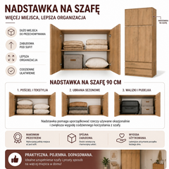 Cajonera superior SD-90 ARTISAN OAK Estante 90 cm para armario