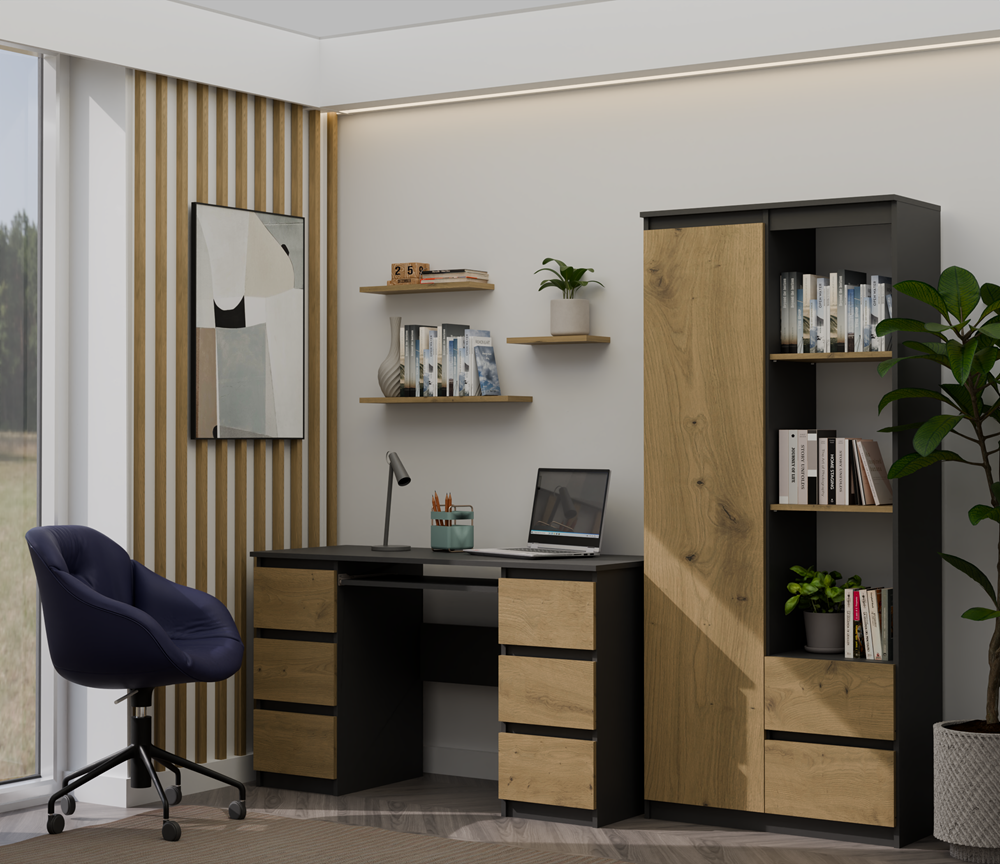 3-Biurko KUBA ANTRACYT DĄB ARTISAN-3