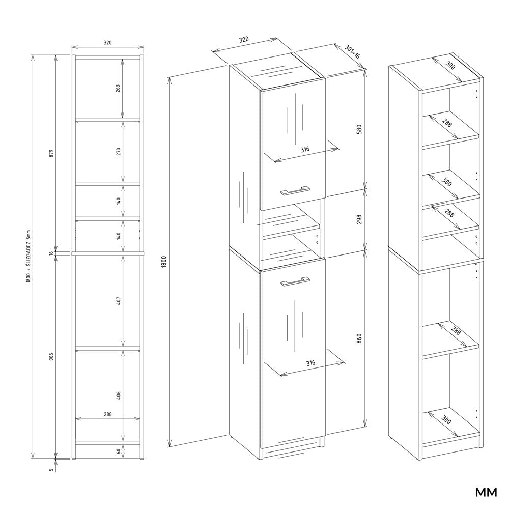 7-Szafka Łazienkowa Słupek 32 cm MARBELA 1.0 Regał Słupek 2 Drzwi KASZMIR BEŻ-7