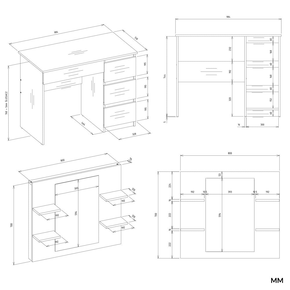 5-Toaletka MARINA 4P LUSTRO MIJAS PRAWE 4 Szuflady 4 Półki BIAŁA Do Sypialni-5