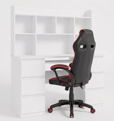 KUBA Desk with Top White + DRIFT Chair Red Set 6 Drawers