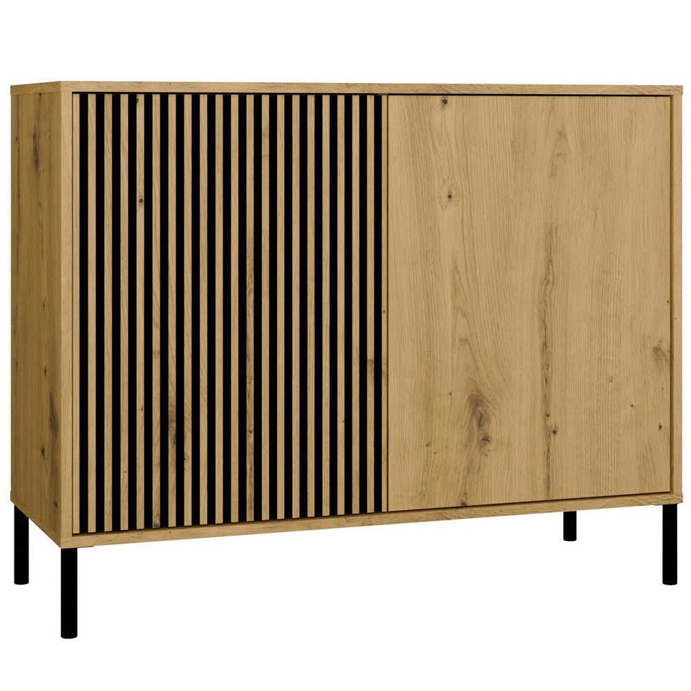 1-Komoda Front Ryflowany Szafka KAMARO 2D Slim / Gładki DĄB ARTISAN Lamele-1