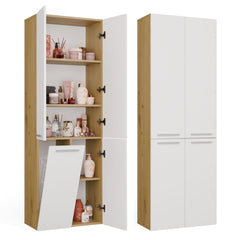 Bathroom Cabinet NEL 1K DD Column Shelf with Laundry Basket OAK ARTISAN / WHITE