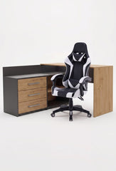 Escritorio esquinero DANY ANTRACITA / ROBLE ARTISAN Juego + Silla REMUS Blanca