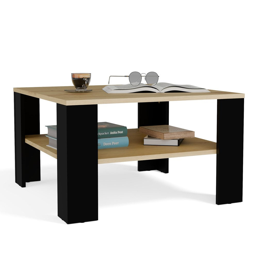 1-Stolik Kawowy Z Półką Pod Blatem SQUARE DĄB ARTISAN CZARNY Ława Do Salonu Pokoju-1
